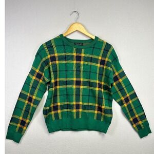 Rachel‎ Zoe Green Yellow Plaid Crew Neck Sweater Women's Large